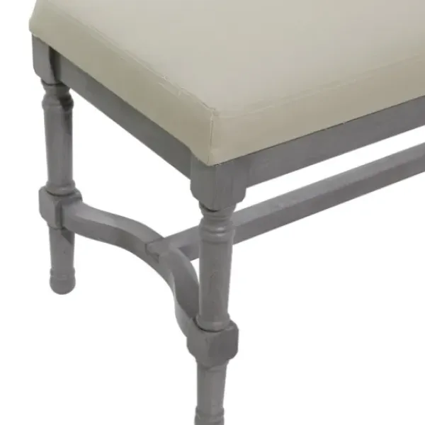 Benches & Ottomans-Kirkland's Home Wood Upholstered Burlap Seat Bench Gray