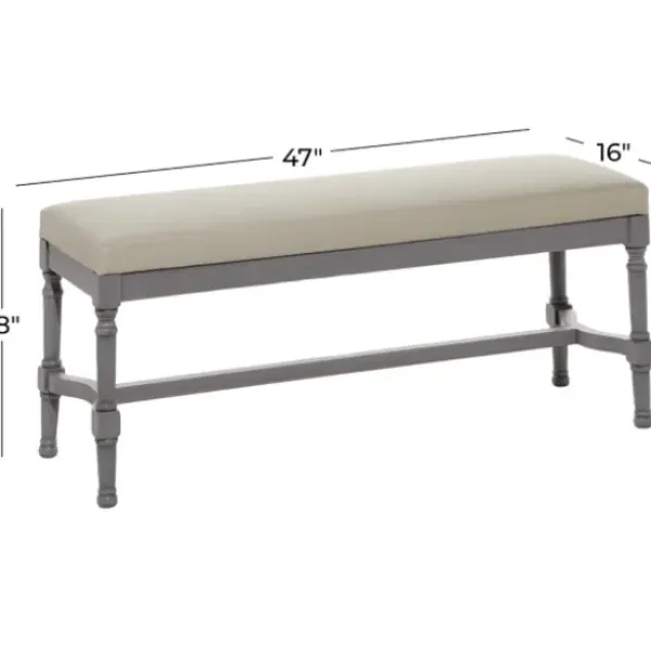 Benches & Ottomans-Kirkland's Home Wood Upholstered Burlap Seat Bench Gray