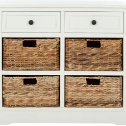 Cabinets & Sideboards-Kirkland's Home Wood Woven Baskets Cabinet White
