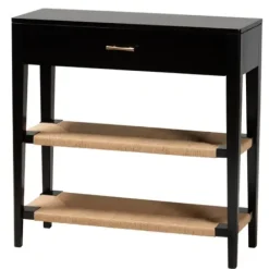 Console Tables-Kirkland's Home Wood Woven Shelves Console Table Black