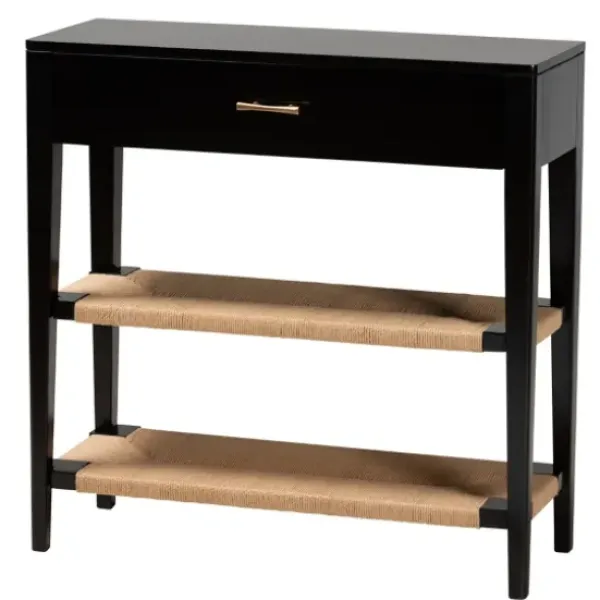 Console Tables-Kirkland's Home Wood Woven Shelves Console Table Black