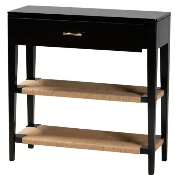Console Tables-Kirkland's Home Wood Woven Shelves Console Table Black