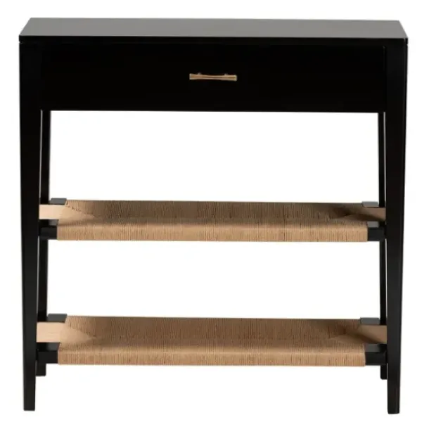 Console Tables-Kirkland's Home Wood Woven Shelves Console Table Black