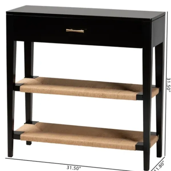 Console Tables-Kirkland's Home Wood Woven Shelves Console Table Black