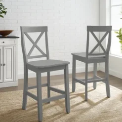 Bar Stools & Counter Height Stools-Kirkland's Home Wood X-Back Counter Stools, Set Of 2 Gray