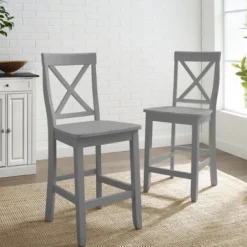 Bar Stools & Counter Height Stools-Kirkland's Home Wood X-Back Counter Stools, Set Of 2 Gray