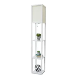 Floor Lamps-Kirkland's Home Wooden Column Shelf Floor Lamp White