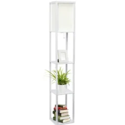 Floor Lamps-Kirkland's Home Wooden Column Shelf Floor Lamp White