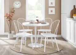 Dining Tables-Kirkland's Home Wooden Top Metal Base Round Dining Table White