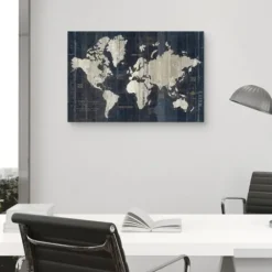 Framed Art-Kirkland's Home World Map Canvas Art Print Blue