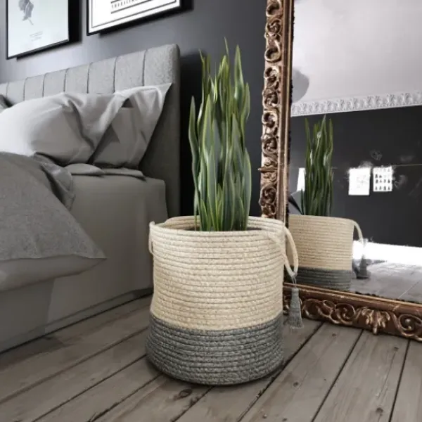 Baskets & Boxes-Kirkland's Home Woven Bone Shaped Basket, 21 In. Gray