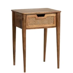 Accent & End Tables-Kirkland's Home Woven Cane And Mango Wood Side Table Brown