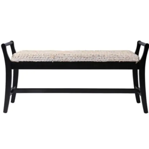 Benches & Ottomans-Kirkland's Home Woven Hyacinth And Black Wood Bench White