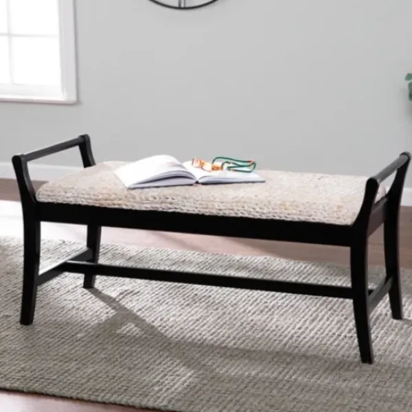 Benches & Ottomans-Kirkland's Home Woven Hyacinth And Black Wood Bench White