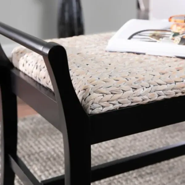 Benches & Ottomans-Kirkland's Home Woven Hyacinth And Black Wood Bench White