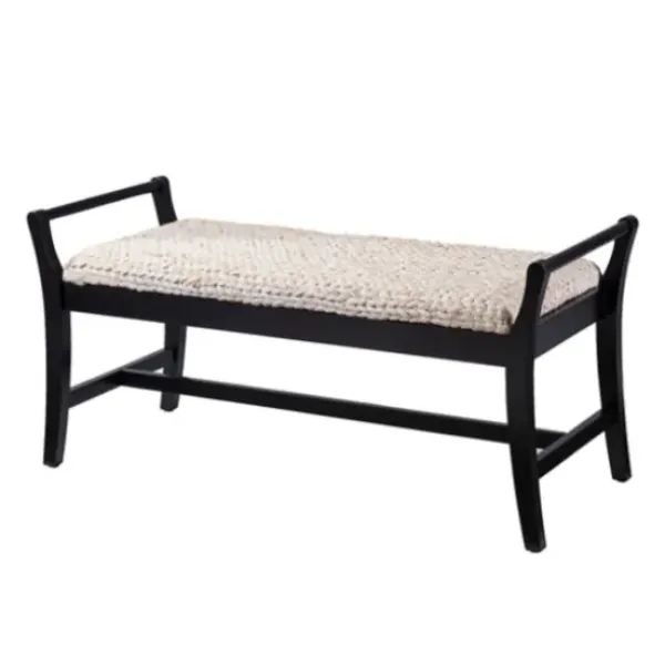 Benches & Ottomans-Kirkland's Home Woven Hyacinth And Black Wood Bench White