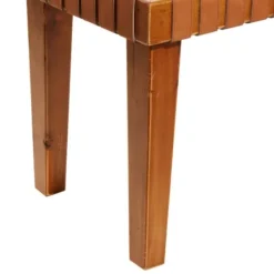 Benches & Ottomans-Kirkland's Home Woven Leather Textured Wood Bench Brown