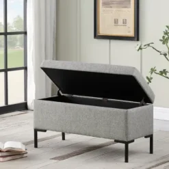 Benches & Ottomans-Kirkland's Home Woven Polyester Storage Bench Gray