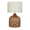 Table Lamps-Kirkland's Home Woven Rattan Base Ivory Shade Table Lamp Brown