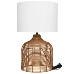 Table Lamps-Kirkland's Home Woven Rattan Base Ivory Shade Table Lamp Brown