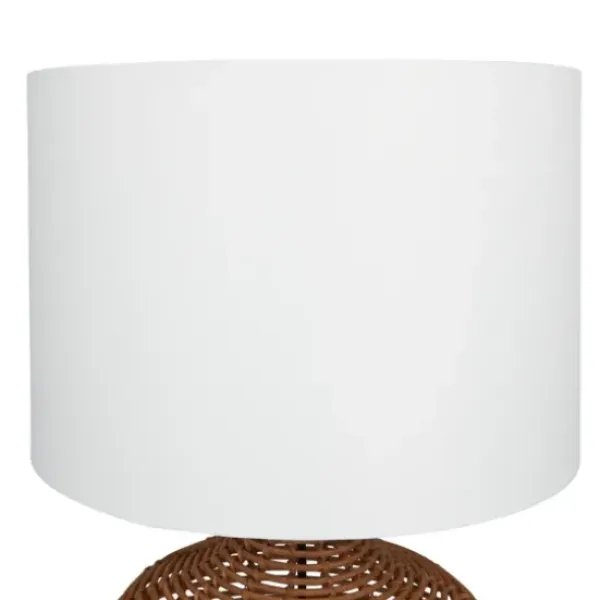 Table Lamps-Kirkland's Home Woven Rattan Base Ivory Shade Table Lamp Brown