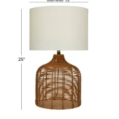 Table Lamps-Kirkland's Home Woven Rattan Base Ivory Shade Table Lamp Brown