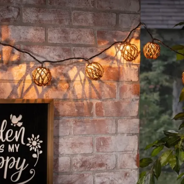 Outdoor Lighting-Kirkland's Home Woven Rattan Bulb Outdoor String Lights Brown