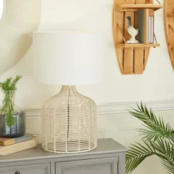 Table Lamps-Kirkland's Home Woven Rattan Table Lamp Ivory
