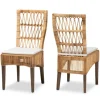 Dining Chairs-Kirkland's Home Woven Rattan White Cushion Dining Chairs, Set Of 2 Tan/White