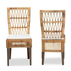 Dining Chairs-Kirkland's Home Woven Rattan White Cushion Dining Chairs, Set Of 2 Tan/White