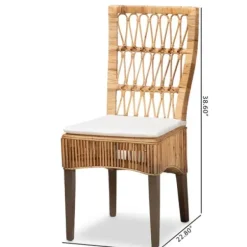 Dining Chairs-Kirkland's Home Woven Rattan White Cushion Dining Chairs, Set Of 2 Tan/White