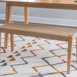 Dining Chairs-Kirkland's Home Woven Rope Wood Dining Bench Tan