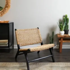 Accent Chairs-Kirkland's Home Woven Seagrass And Teakwood Accent Chair Tan