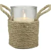 Candle Holders-Kirkland's Home Wrapped Rope Hurricane, 6 In. Brown/Clear