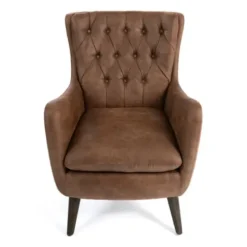 Accent Chairs-Kirkland's Home Wyatt Chester Faux Leather Accent Chair Brown