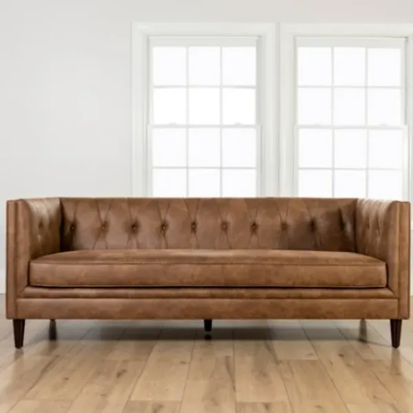 Sofas & Loveseats-Kirkland's Home Wyatt Chester Faux Leather Formal Sofa Brown