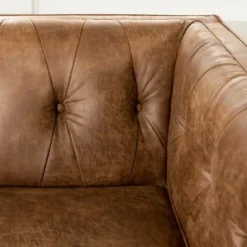 Sofas & Loveseats-Kirkland's Home Wyatt Chester Faux Leather Formal Sofa Brown