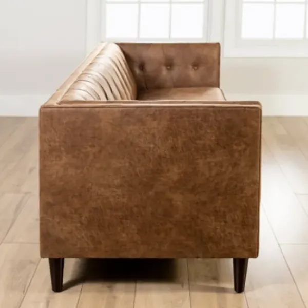 Sofas & Loveseats-Kirkland's Home Wyatt Chester Faux Leather Formal Sofa Brown