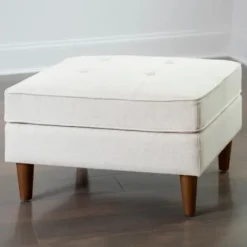 Benches & Ottomans-Kirkland's Home Wyatt Ecru Woven Ottoman Ivory