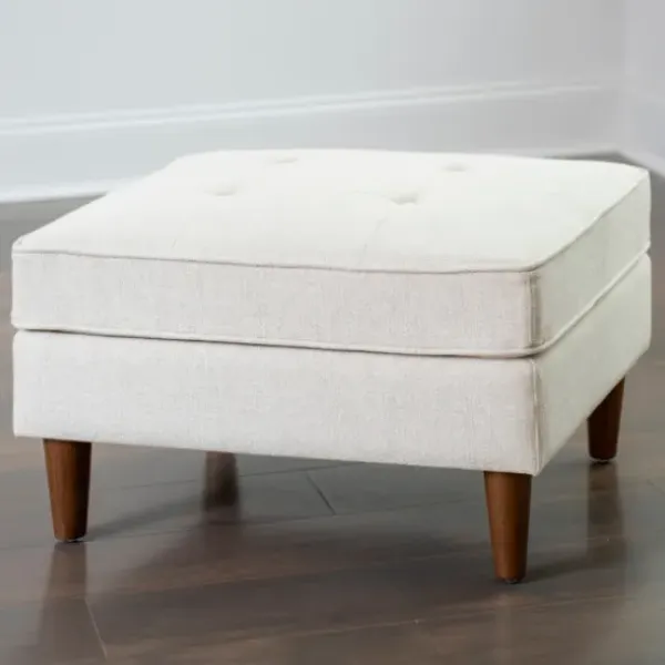 Benches & Ottomans-Kirkland's Home Wyatt Ecru Woven Ottoman Ivory