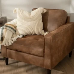 Accent Chairs-Kirkland's Home Wyatt Faux Leather Armchair Brown