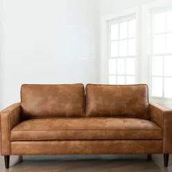 Sofas & Loveseats-Kirkland's Home Wyatt Faux Leather Sofa Brown