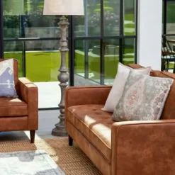 Sofas & Loveseats-Kirkland's Home Wyatt Faux Leather Sofa Brown