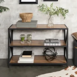Office Furniture-Kirkland's Home X-Frame 3-Tier Barnwood Bookshelf
