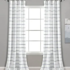 Curtains & Drapes-Kirkland's Home Yellow And Gray Stripe Curtain Panel Set, 95 In. White/Gray/Yellow