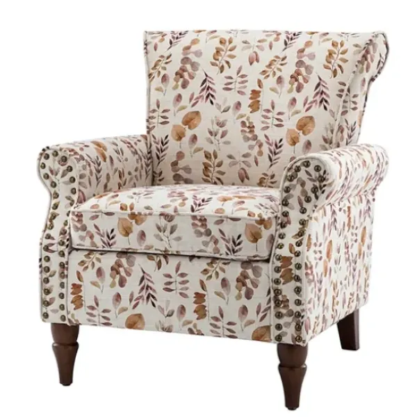 Accent Chairs-Kirkland's Home Yellow And Orange Leaf Upholstered Accent Chair Yellow/Orange