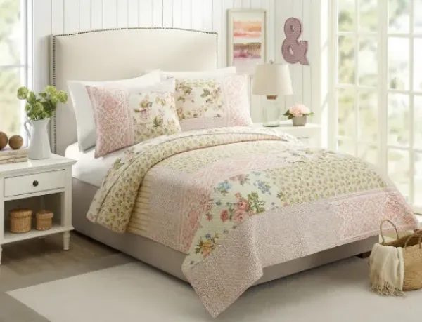 Quilts-Kirkland's Home Yellow And Pink Patchwork Blooms Full/Queen Quilt Yellow/Pink