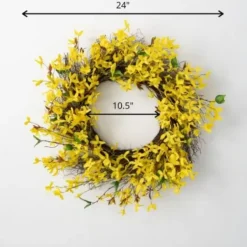 Wreaths-Kirkland's Home Yellow Blooming Forsythia Twig Wreath Yellow/Brown