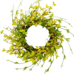 Wreaths-Kirkland's Home Yellow Forsythia Spiral Wreath Yellow/Green