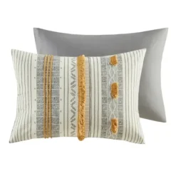 Duvets-Kirkland's Home Yellow Striped Pom Pom 3-Pc. Full/Queen Duvet Set Yellow/Gray